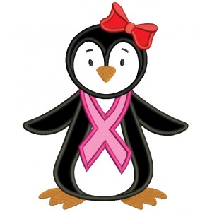 Penguin Wearing Breast Cancer Awareness Ribbon Applique Machine Embroidery Design Digitized Pattern